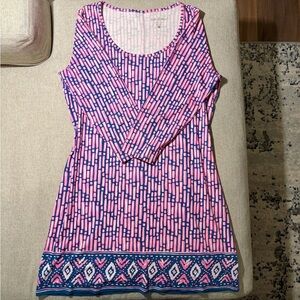 Lilly Pulitzer Long Sleeve Knit Dress Pink Blue Print Size XL RN 88189